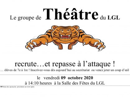 Groupe de Théâtre du LGL. Rentrée le 09 Octobre!